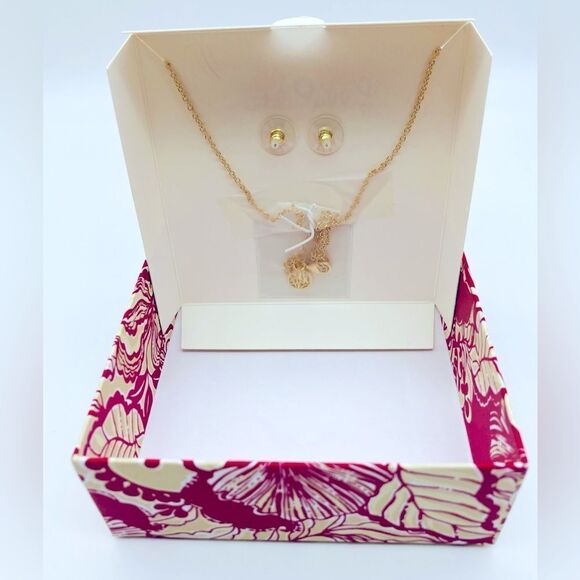NWT Lilly Pulitzer Poinsettia Island Vibes Accessories Boxed Earrings/Necklace - Picture 5 of 7